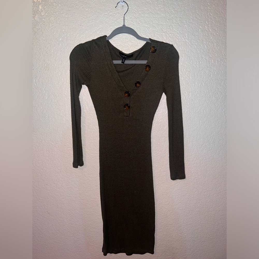 Derek Heart Olive Long Sleeve Knit Midi Dress